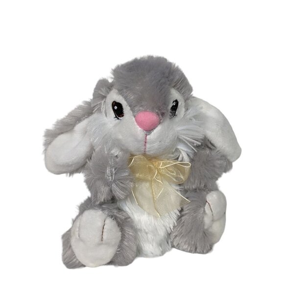 Dan Dee Easter Bunny Gray White Spring Being Bow Plush Stuffed Animal 7.5" - Picture 1 of 5